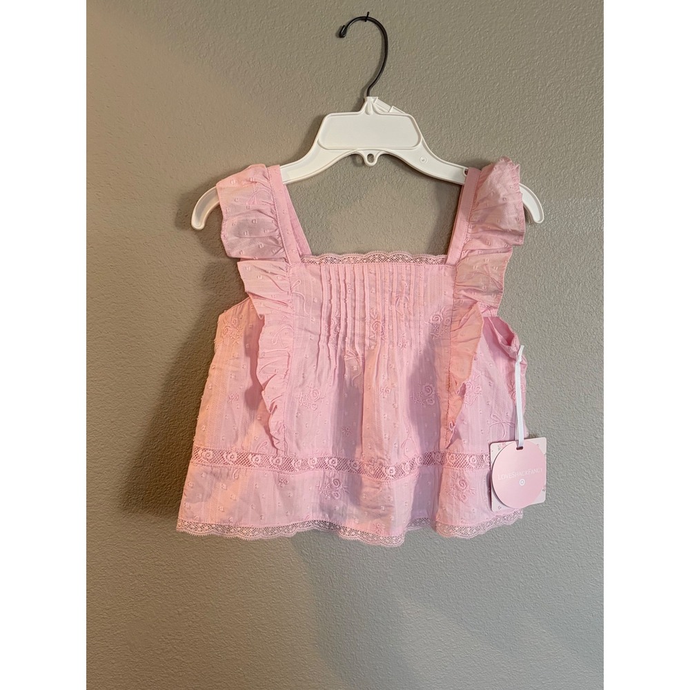 LoveShackFancy Target Girls Pink Eyelet Ruffle Flutter Sleeve Top Size 10 NWT